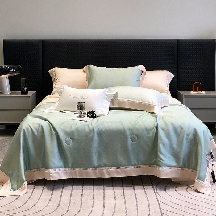 91家纺网 家纺一手货源 找家纺 黑白森林 2026新款天丝印花夏被四件套系列 蒂妮-绿