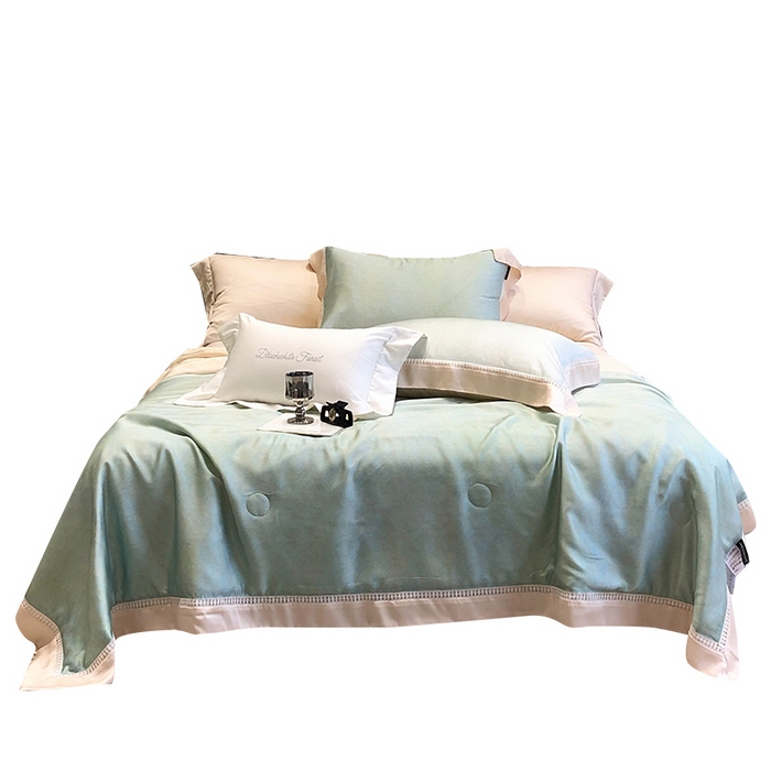 91家纺网 家纺一手货源 找家纺 黑白森林 2026新款天丝印花夏被四件套系列 蒂妮-绿