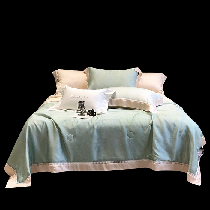 91家纺网 家纺一手货源 找家纺 黑白森林 2026新款天丝印花夏被四件套系列 蒂妮-绿