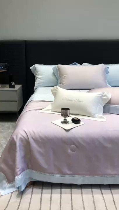 91家纺网 家纺一手货源 找家纺 黑白森林 2026新款天丝印花夏被四件套系列 蒂妮-紫