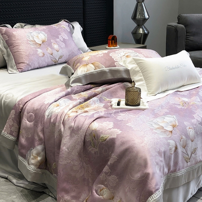91家纺网 家纺一手货源 找家纺 黑白森林 2026新款天丝印花夏被四件套系列 菡蕾-紫