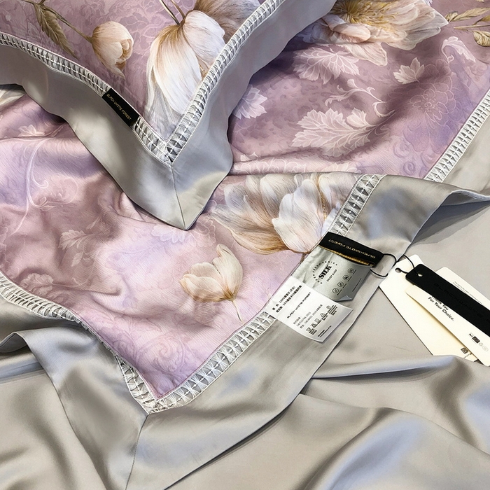 91家纺网 家纺一手货源 找家纺 黑白森林 2026新款天丝印花夏被四件套系列 菡蕾-紫