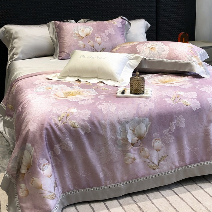 91家纺网 家纺一手货源 找家纺 黑白森林 2026新款天丝印花夏被四件套系列 菡蕾-紫