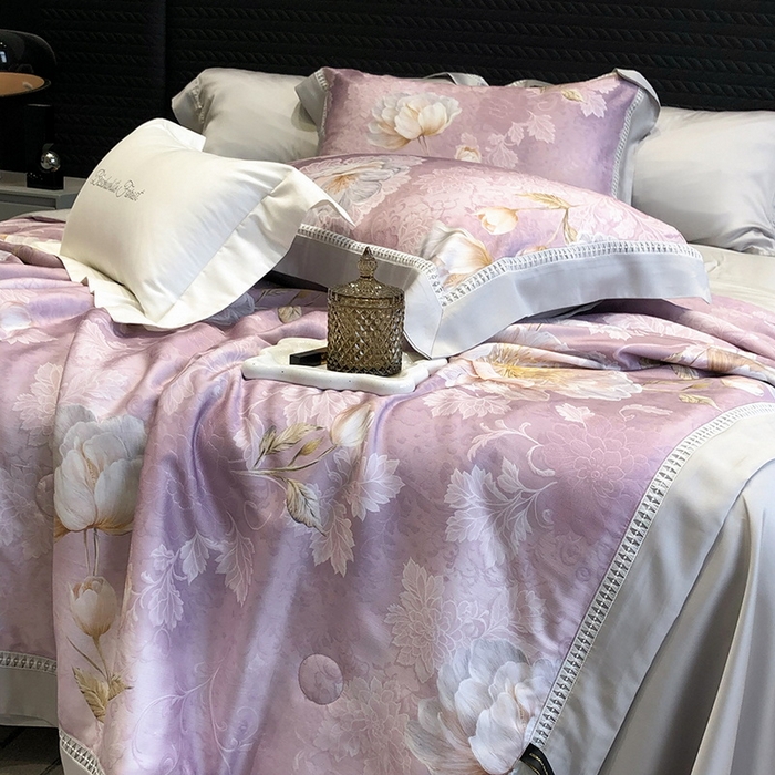 91家纺网 家纺一手货源 找家纺 黑白森林 2026新款天丝印花夏被四件套系列 菡蕾-紫