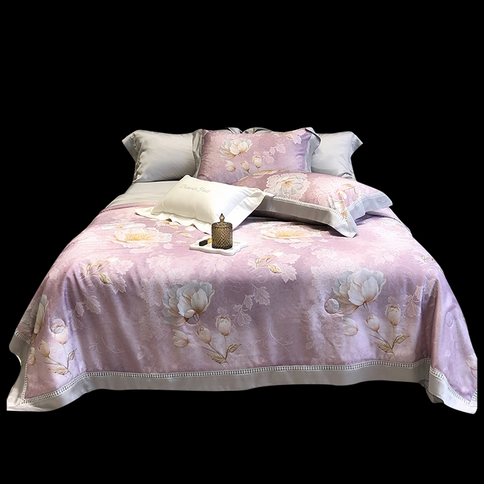 91家纺网 家纺一手货源 找家纺 黑白森林 2026新款天丝印花夏被四件套系列 菡蕾-紫