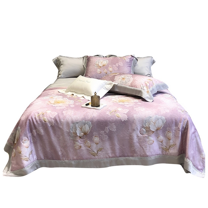 91家纺网 家纺一手货源 找家纺 黑白森林 2026新款天丝印花夏被四件套系列 菡蕾-紫