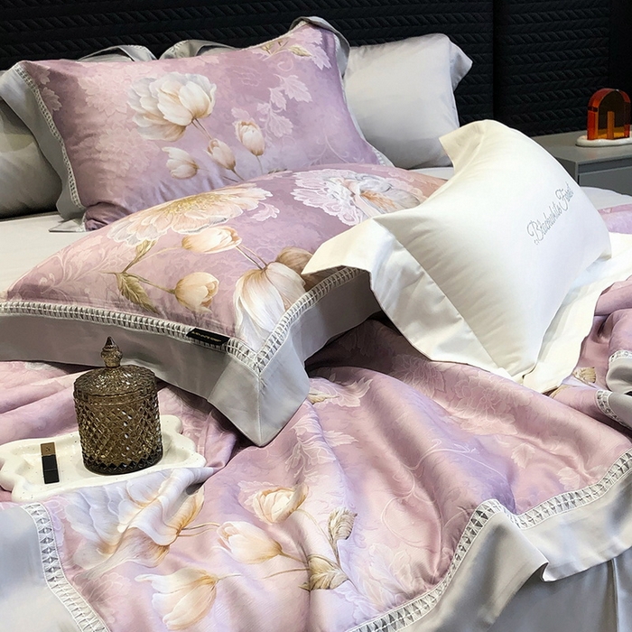 91家纺网 家纺一手货源 找家纺 黑白森林 2026新款天丝印花夏被四件套系列 菡蕾-紫