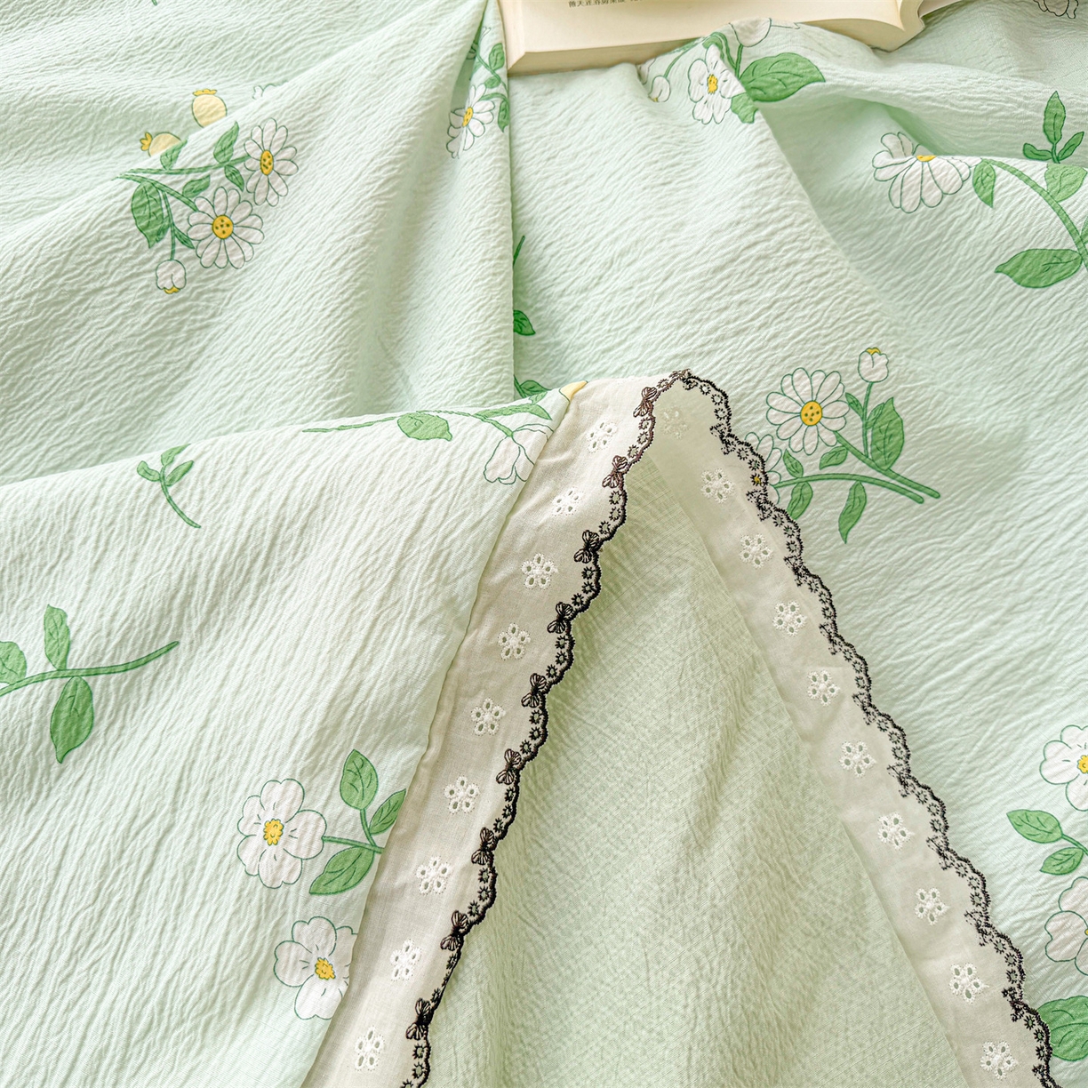 91家纺网 家纺一手货源 找家纺 招财星家纺 2026新款A类全棉花边云感双层纱大豆纤维夏被四件套夏被夏凉被空调被（带质检报告买家秀） 花边款-花季