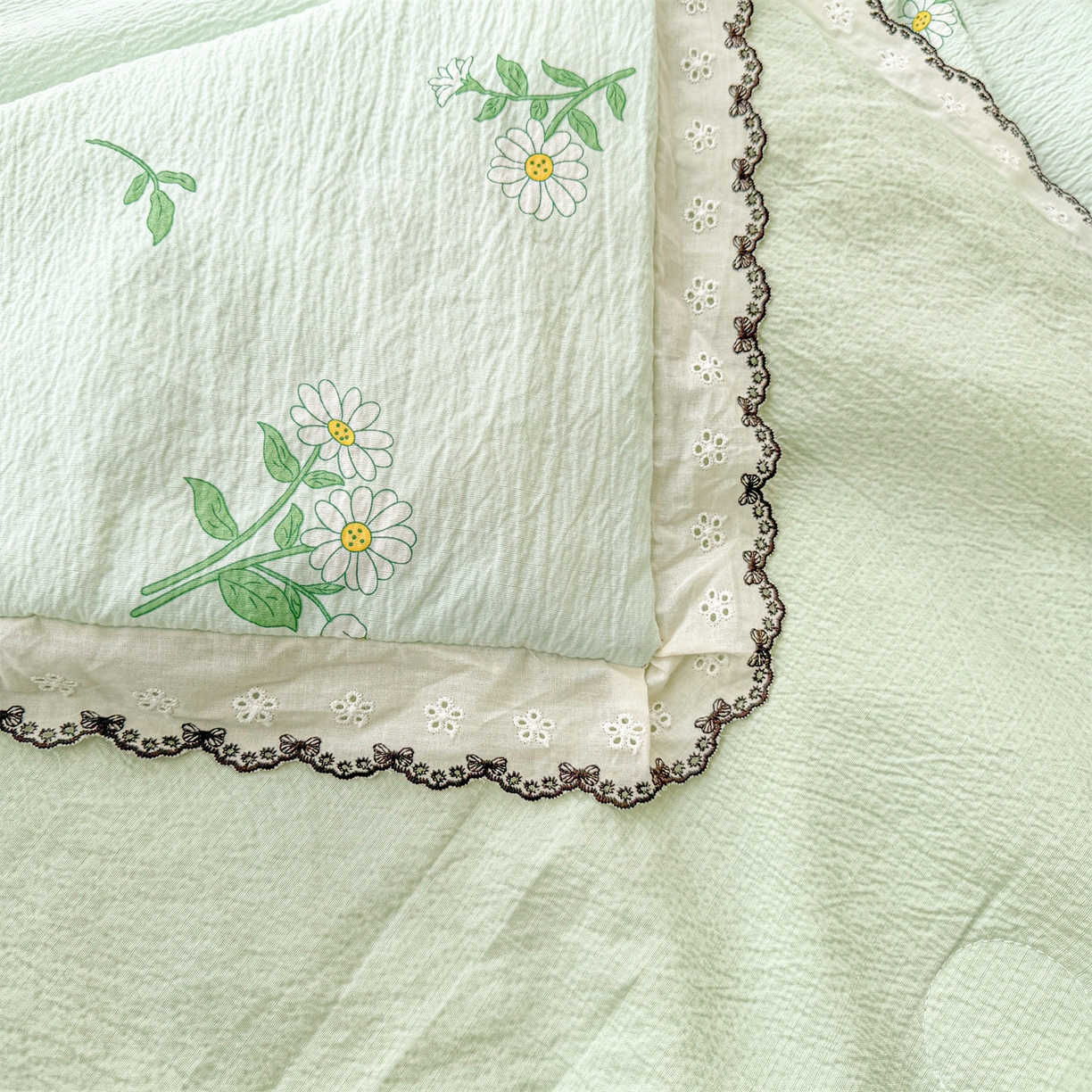 91家纺网 家纺一手货源 找家纺 招财星家纺 2026新款A类全棉花边云感双层纱大豆纤维夏被四件套夏被夏凉被空调被（带质检报告买家秀） 花边款-花季