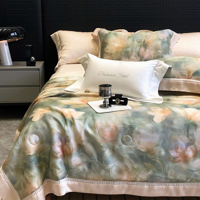 91家纺网 家纺一手货源 找家纺 （总）黑白森林 2026新款天丝印花夏被四件套系列