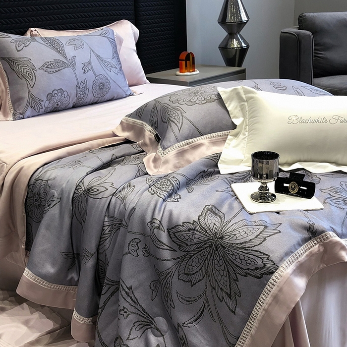 91家纺网 家纺一手货源 找家纺 （总）黑白森林 2026新款天丝印花夏被四件套系列