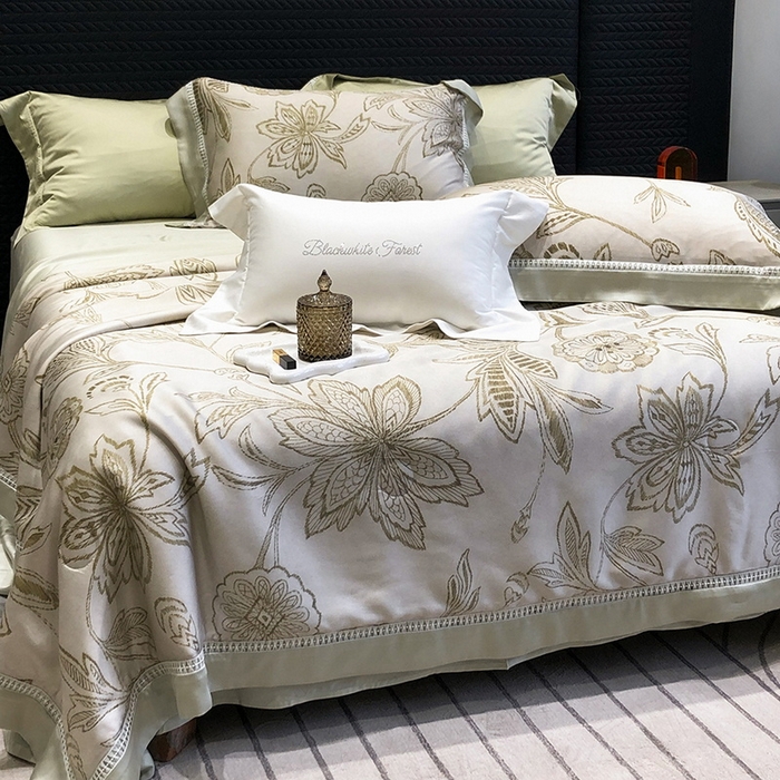 91家纺网 家纺一手货源 找家纺 黑白森林 2026新款天丝印花夏被四件套系列 兰奥-绿