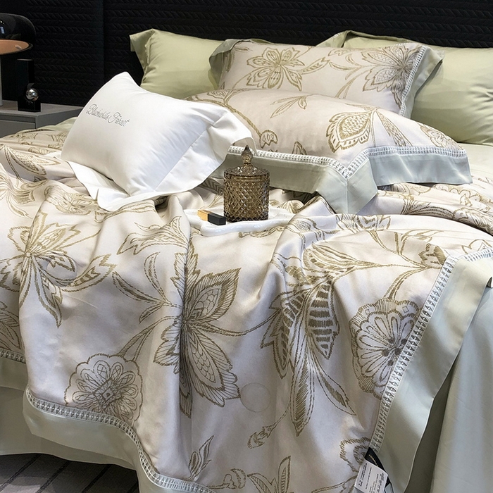 91家纺网 家纺一手货源 找家纺 黑白森林 2026新款天丝印花夏被四件套系列 兰奥-绿