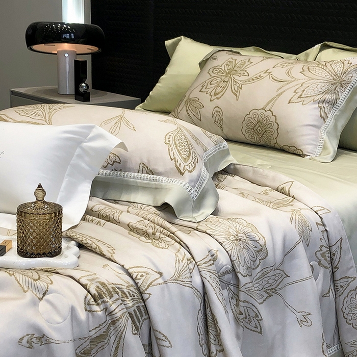 91家纺网 家纺一手货源 找家纺 黑白森林 2026新款天丝印花夏被四件套系列 兰奥-绿