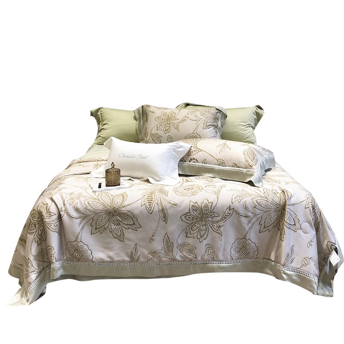 91家纺网 家纺一手货源 找家纺 黑白森林 2026新款天丝印花夏被四件套系列 兰奥-绿