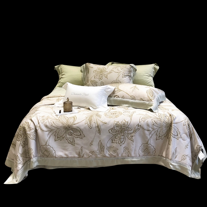 91家纺网 家纺一手货源 找家纺 黑白森林 2026新款天丝印花夏被四件套系列 兰奥-绿