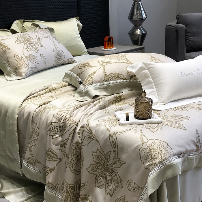 91家纺网 家纺一手货源 找家纺 黑白森林 2026新款天丝印花夏被四件套系列 兰奥-绿