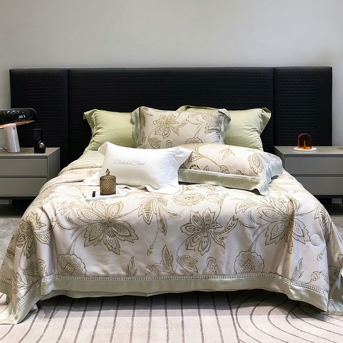 91家纺网 家纺一手货源 找家纺 黑白森林 2026新款天丝印花夏被四件套系列 兰奥-绿