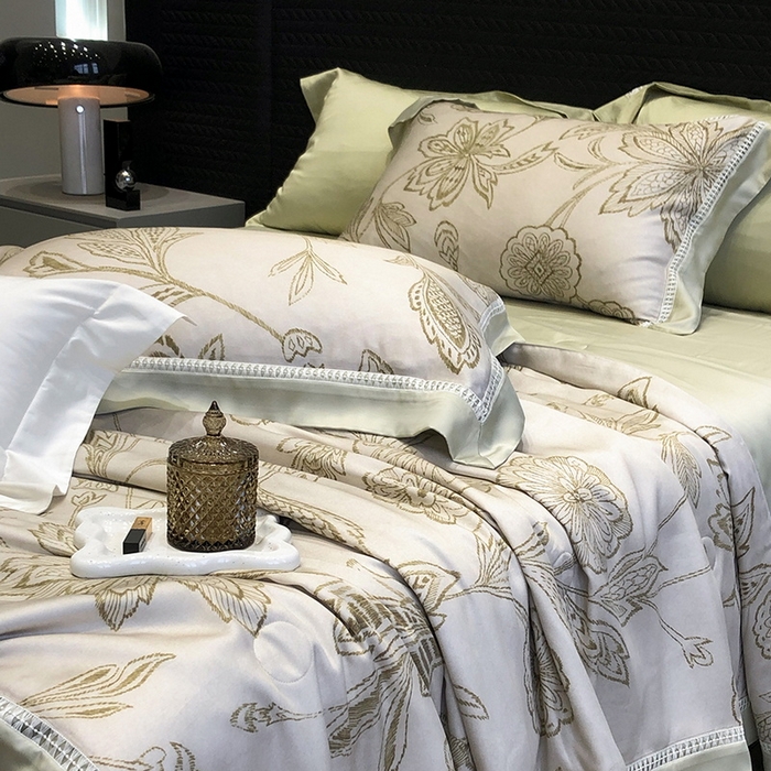 91家纺网 家纺一手货源 找家纺 黑白森林 2026新款天丝印花夏被四件套系列 兰奥-绿