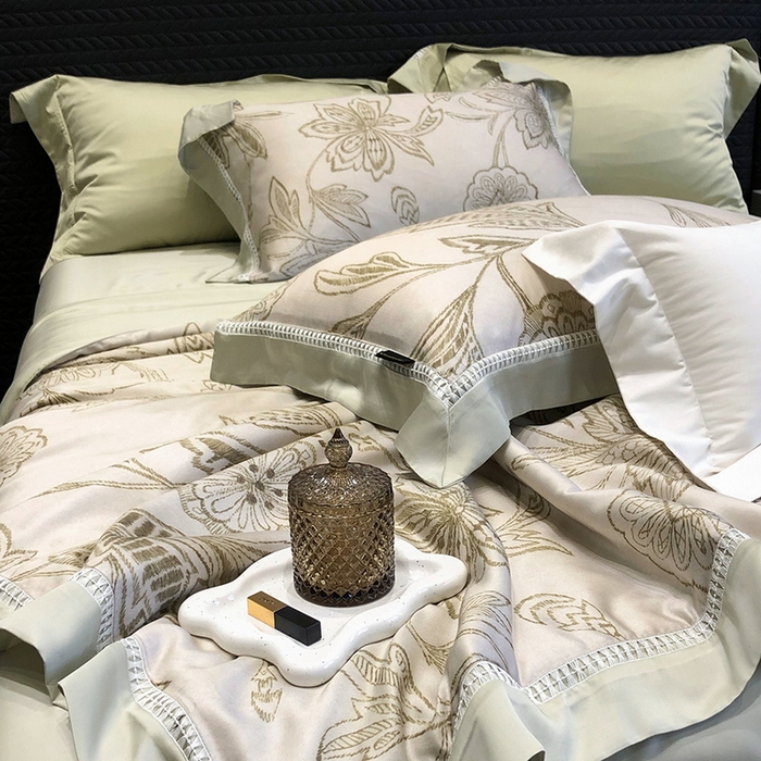 91家纺网 家纺一手货源 找家纺 黑白森林 2026新款天丝印花夏被四件套系列 兰奥-绿