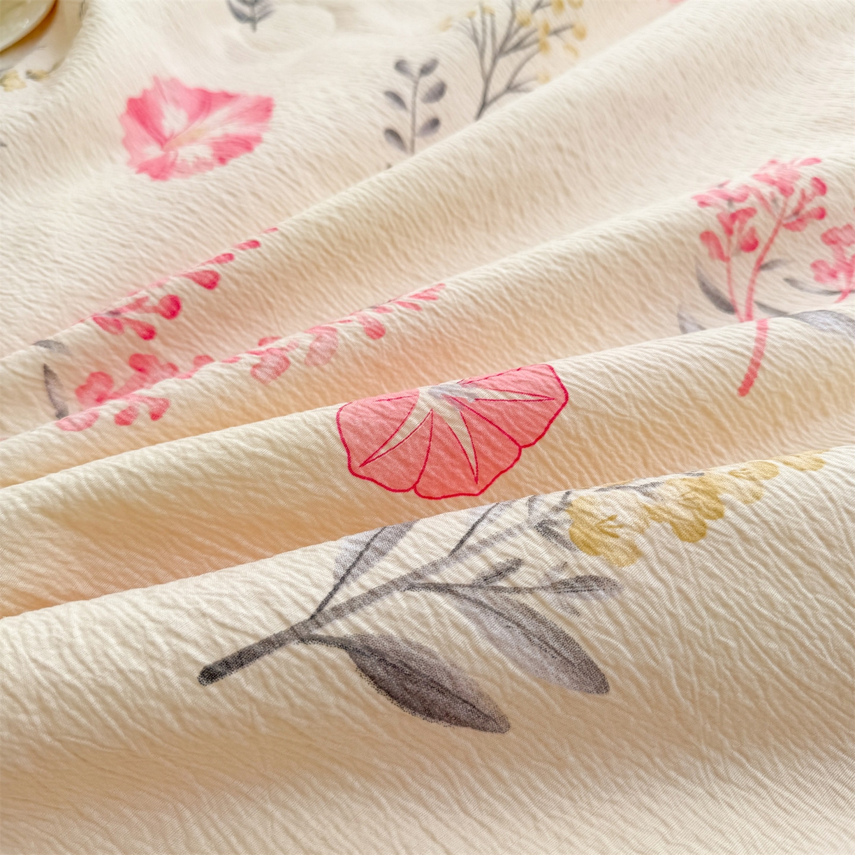 91家纺网 家纺一手货源 找家纺 招财星家纺 2026新款A类全棉花边云感双层纱大豆纤维夏被四件套夏被夏凉被空调被（带质检报告买家秀） 花边款-喇叭花