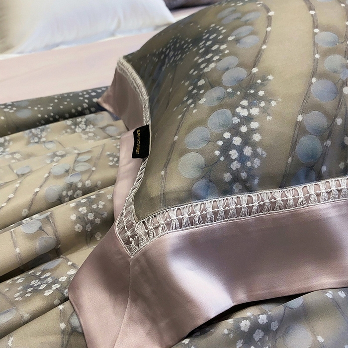 91家纺网 家纺一手货源 找家纺 黑白森林 2026新款天丝印花夏被四件套系列 缦禾-灰