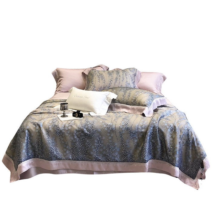 91家纺网 家纺一手货源 找家纺 黑白森林 2026新款天丝印花夏被四件套系列 缦禾-灰