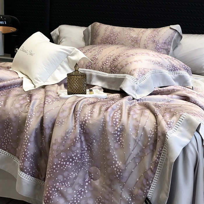 91家纺网 家纺一手货源 找家纺 黑白森林 2026新款天丝印花夏被四件套系列 缦禾-紫
