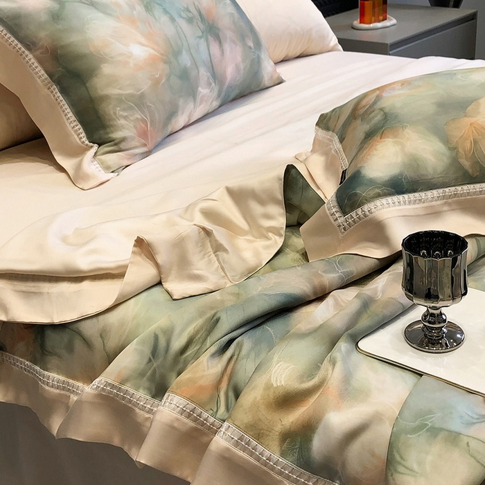 91家纺网 家纺一手货源 找家纺 黑白森林 2026新款天丝印花夏被四件套系列 梦境-绿