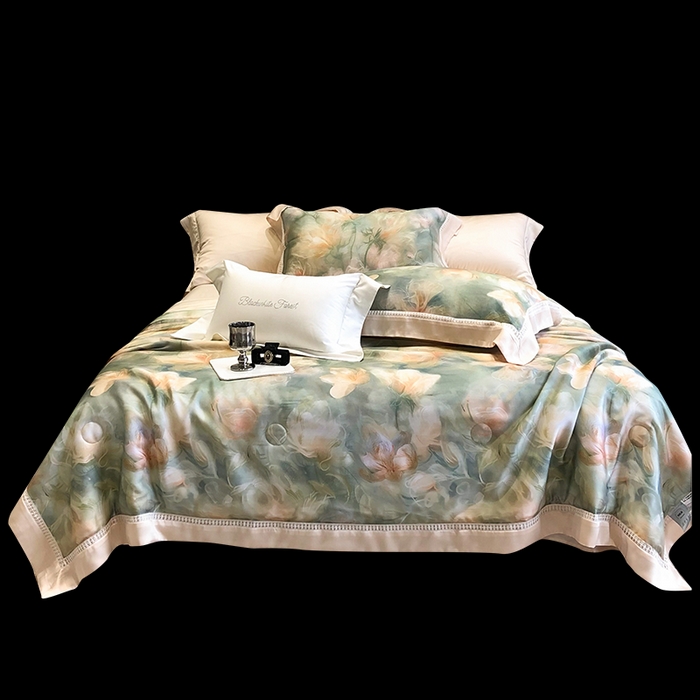 91家纺网 家纺一手货源 找家纺 黑白森林 2026新款天丝印花夏被四件套系列 梦境-绿