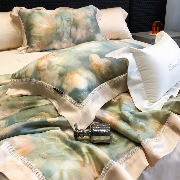 91家纺网 家纺一手货源 找家纺 黑白森林 2026新款天丝印花夏被四件套系列 梦境-绿