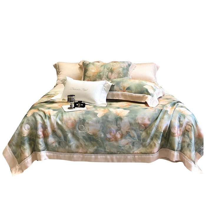 91家纺网 家纺一手货源 找家纺 黑白森林 2026新款天丝印花夏被四件套系列 梦境-绿