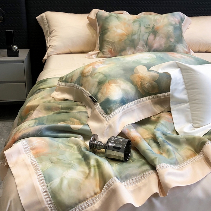 91家纺网 家纺一手货源 找家纺 黑白森林 2026新款天丝印花夏被四件套系列 梦境-绿