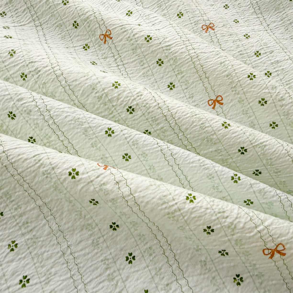 91家纺网 家纺一手货源 找家纺 招财星家纺 2026新款A类全棉花边云感双层纱大豆纤维夏被四件套夏被夏凉被空调被（带质检报告买家秀） 花边款-幸运结-绿