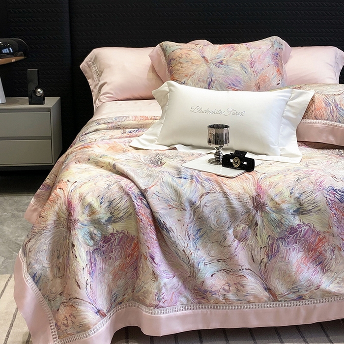 91家纺网 家纺一手货源 找家纺 （总）黑白森林 2026新款天丝印花夏被四件套系列