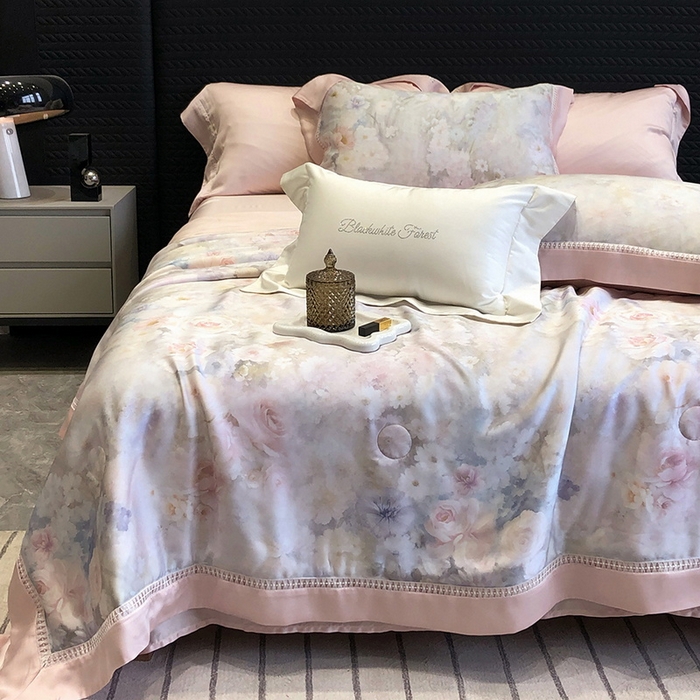 91家纺网 家纺一手货源 找家纺 （总）黑白森林 2026新款天丝印花夏被四件套系列