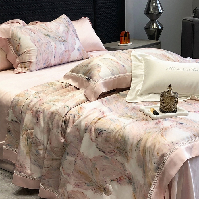 91家纺网 家纺一手货源 找家纺 （总）黑白森林 2026新款天丝印花夏被四件套系列