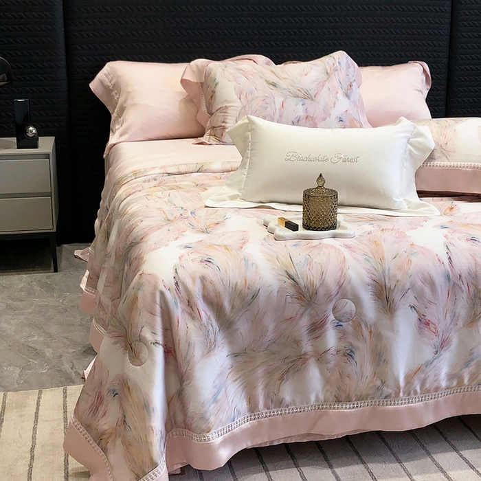 91家纺网 家纺一手货源 找家纺 （总）黑白森林 2026新款天丝印花夏被四件套系列