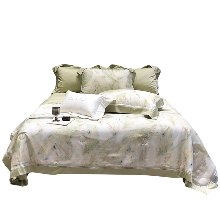 91家纺网 家纺一手货源 找家纺 黑白森林 2026新款天丝印花夏被四件套系列 觅羽-绿