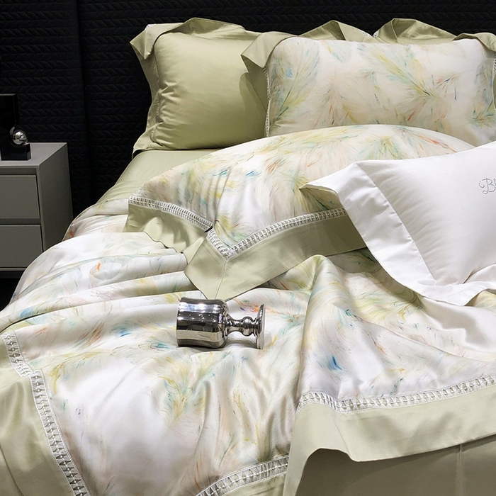 91家纺网 家纺一手货源 找家纺 黑白森林 2026新款天丝印花夏被四件套系列 觅羽-绿