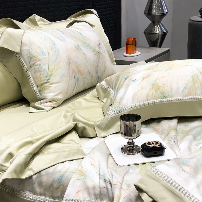 91家纺网 家纺一手货源 找家纺 黑白森林 2026新款天丝印花夏被四件套系列 觅羽-绿