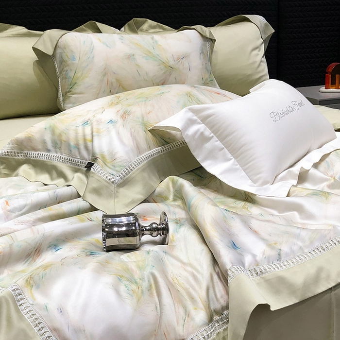 91家纺网 家纺一手货源 找家纺 黑白森林 2026新款天丝印花夏被四件套系列 觅羽-绿