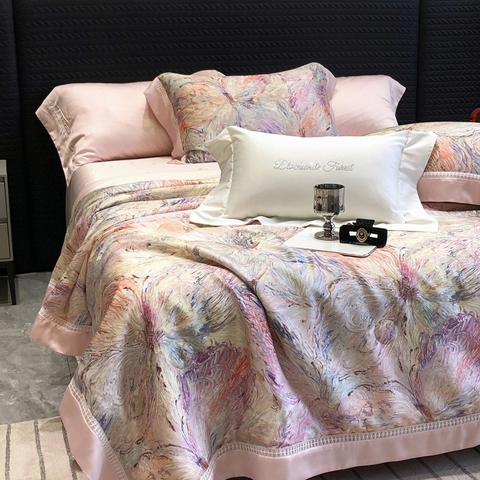 91家纺网 家纺一手货源 找家纺 黑白森林 2026新款天丝印花夏被四件套系列 慕颜