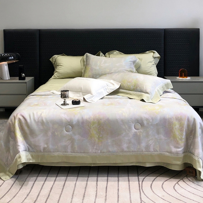 91家纺网 家纺一手货源 找家纺 黑白森林 2026新款天丝印花夏被四件套系列 情愫-灰