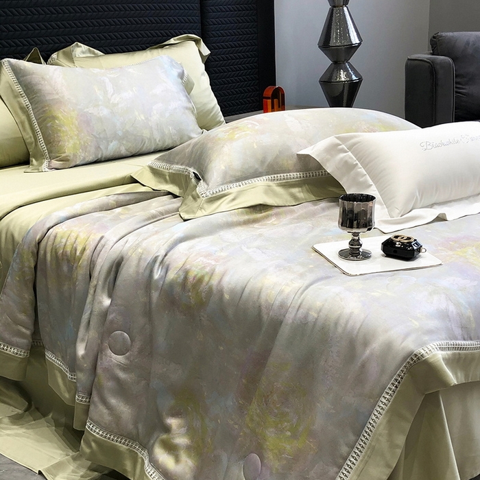 91家纺网 家纺一手货源 找家纺 黑白森林 2026新款天丝印花夏被四件套系列 情愫-灰