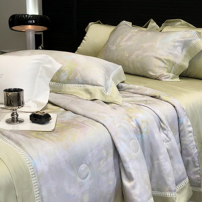 91家纺网 家纺一手货源 找家纺 黑白森林 2026新款天丝印花夏被四件套系列 情愫-灰