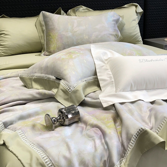 91家纺网 家纺一手货源 找家纺 黑白森林 2026新款天丝印花夏被四件套系列 情愫-灰