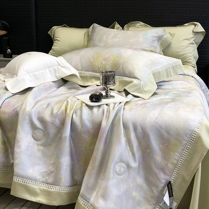 91家纺网 家纺一手货源 找家纺 黑白森林 2026新款天丝印花夏被四件套系列 情愫-灰