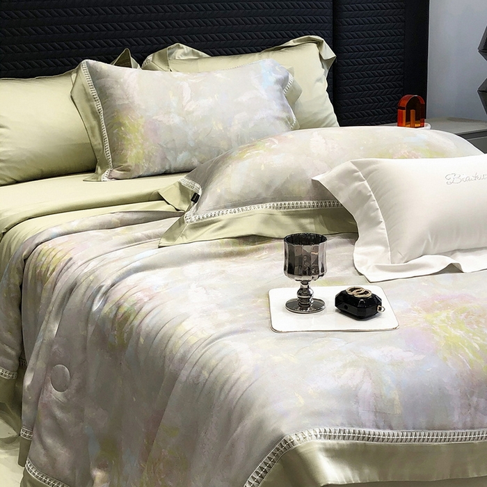 91家纺网 家纺一手货源 找家纺 黑白森林 2026新款天丝印花夏被四件套系列 情愫-灰