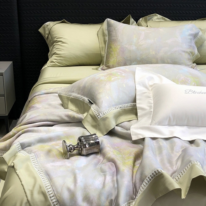 91家纺网 家纺一手货源 找家纺 黑白森林 2026新款天丝印花夏被四件套系列 情愫-灰